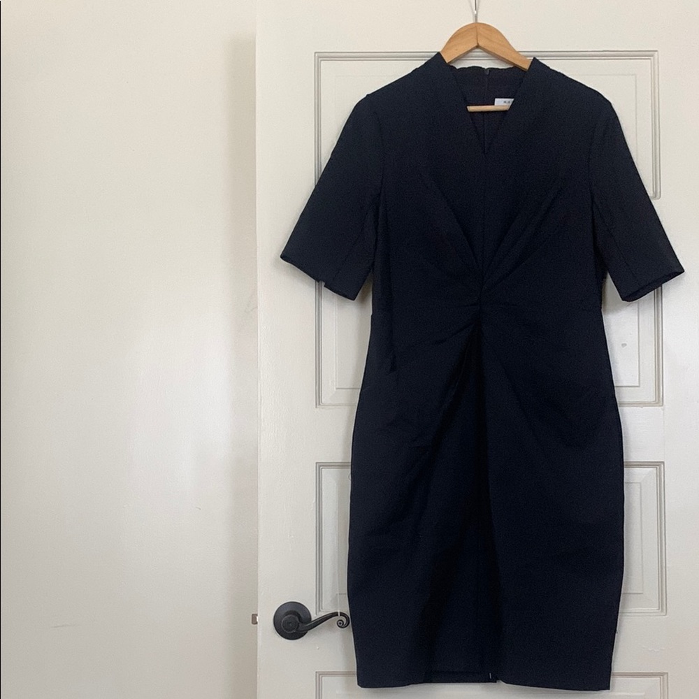 MM Lafleur Blue Sheath Dress with Mock Neck